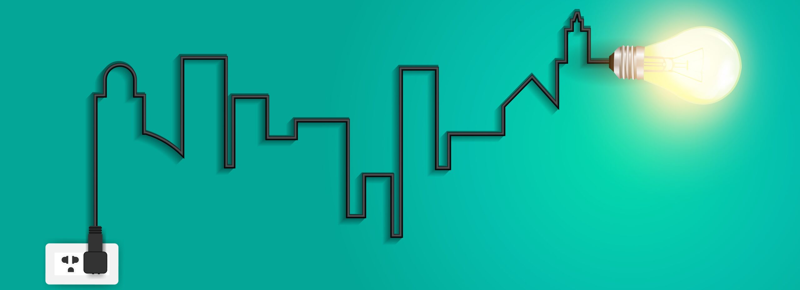 Vector cityscape with creative wire light bulb idea concept